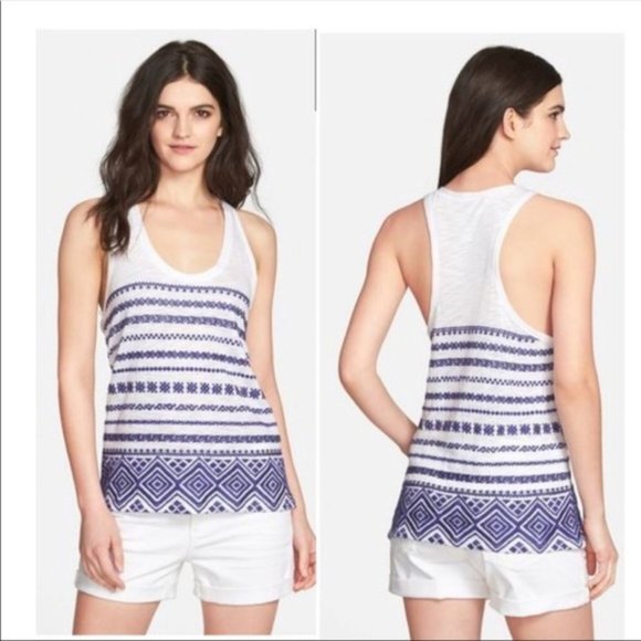 Sam Edelman Blue and white embroidered tank top - Picture 1 of 9